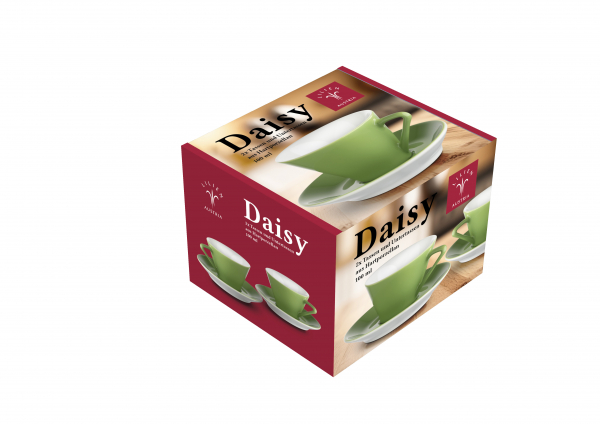 Daisy olive - 2 Stk. Kombitasse niedrig mit Untertasse in Geschenkverpackung